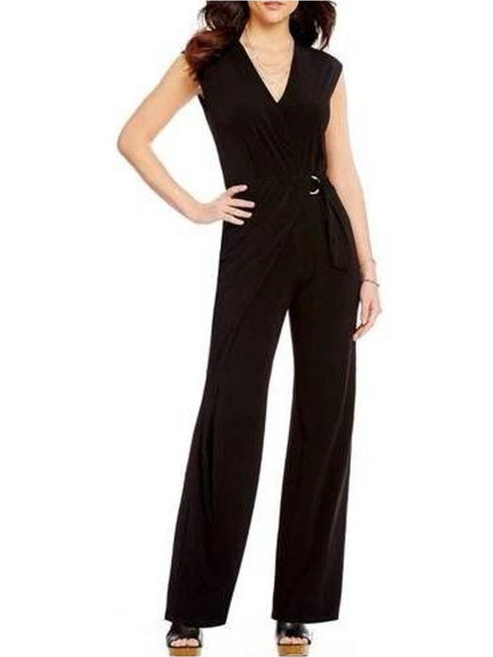 Michael Kors Black Sleeveless V‑Neck Wrap Jumpsuit with Belt